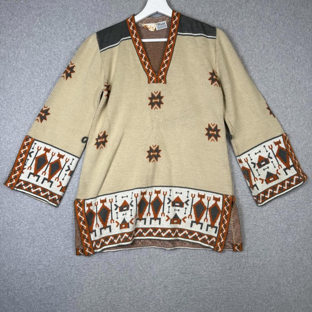 Vintage 70s Sabra Wintuk Women's Size Small Aztec Acrylic Blend Pullover Tunic